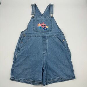 Big Dogs Denim Shortalls Womens Medium Blue Floral Dog Embroidered Vintage 90s